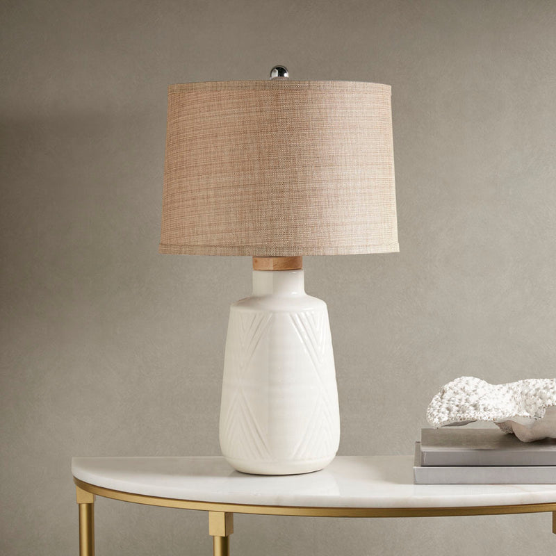 Stylish Polyester Boho Textured Ceramic Ivory Table Lamp (93714852) - HBG