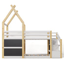 Stylish Twin House Bunk Bed Frame With Storage And Blackboards, White (96382514) - HBG