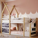 Stylish Twin House Bunk Bed Frame With Storage And Blackboards, White (96382514) - HBG