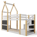 Stylish Twin House Bunk Bed Frame With Storage And Blackboards, White (96382514) - HBG