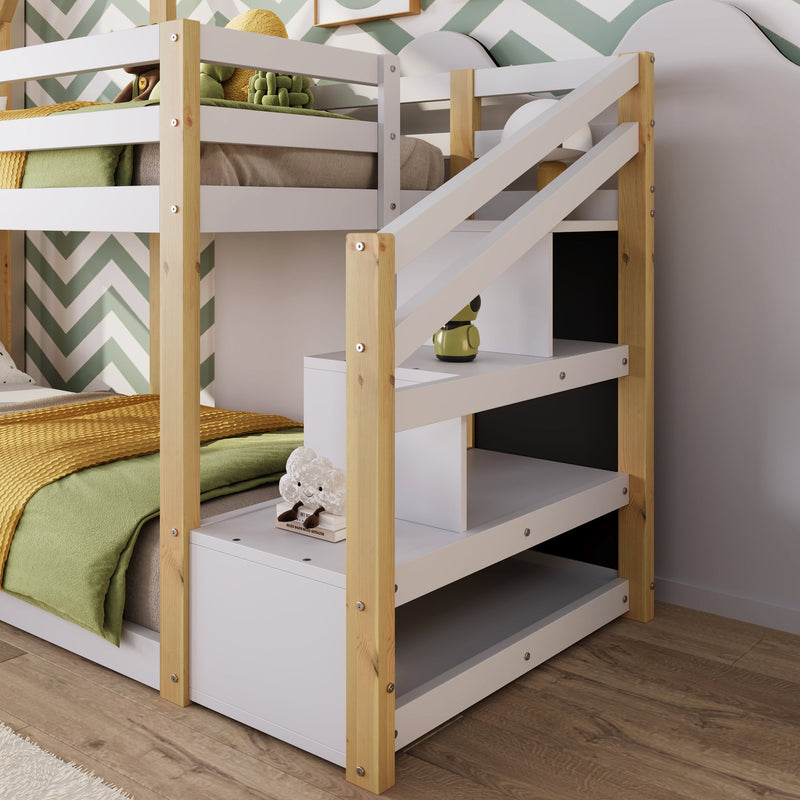 Stylish Twin House Bunk Bed Frame With Storage And Blackboards, White (96382514) - HBG