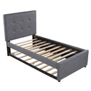 Stylish Twin Linen Bed Frame With Headboard And Trundle, Gray (96387251) - HBG