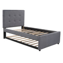 Stylish Twin Linen Bed Frame With Headboard And Trundle, Gray (96387251) - HBG