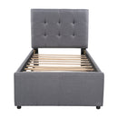 Stylish Twin Linen Bed Frame With Headboard And Trundle, Gray (96387251) - HBG