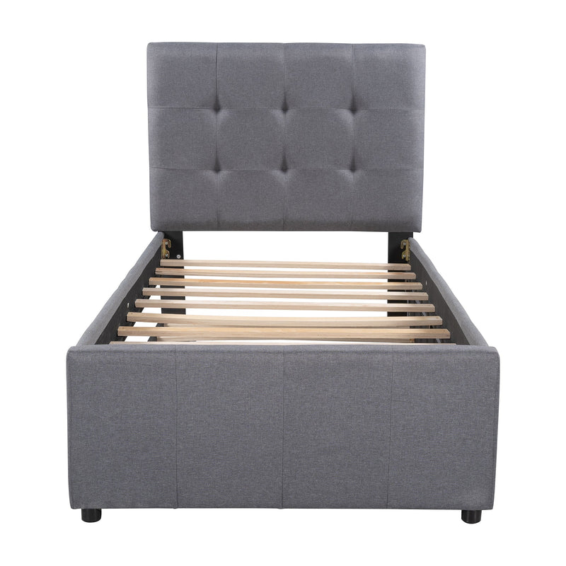 Stylish Twin Linen Bed Frame With Headboard And Trundle, Gray (96387251) - HBG