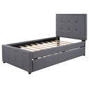 Stylish Twin Linen Bed Frame With Headboard And Trundle, Gray (96387251) - HBG