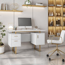 TECHNI MOBILI Premium White And Gold Desk With Drawers, 51.3" (97268531) - HBG