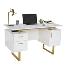 TECHNI MOBILI Premium White And Gold Desk With Drawers, 51.3" (97268531) - HBG