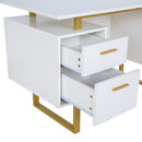 TECHNI MOBILI Premium White And Gold Desk With Drawers, 51.3" (97268531) - HBG