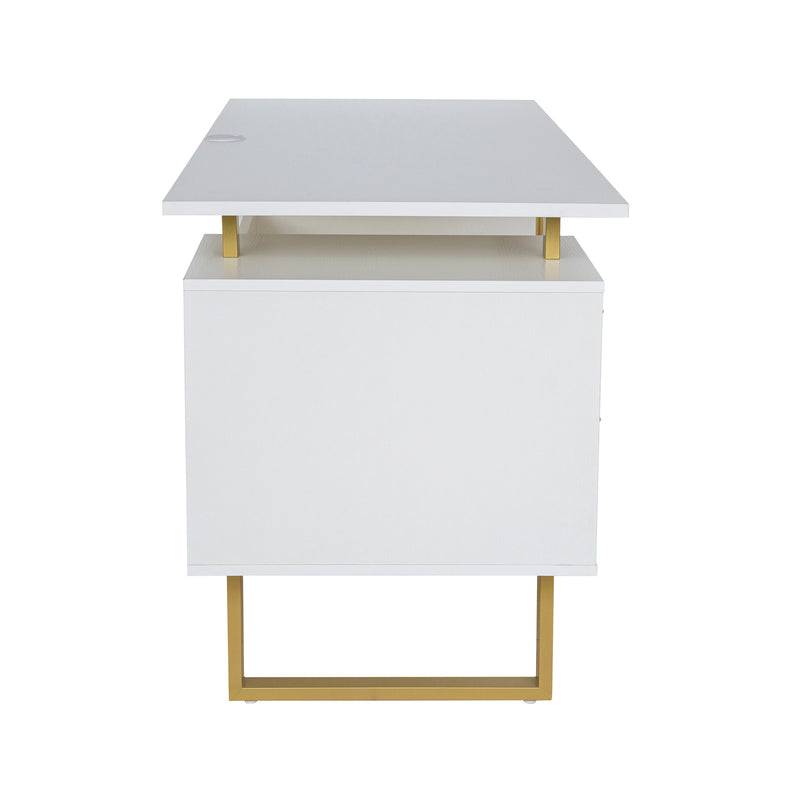 TECHNI MOBILI Premium White And Gold Desk With Drawers, 51.3" (97268531) - HBG