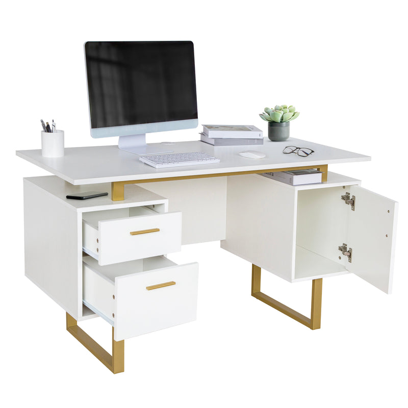 TECHNI MOBILI Premium White And Gold Desk With Drawers, 51.3" (97268531) - HBG