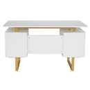 TECHNI MOBILI Premium White And Gold Desk With Drawers, 51.3" (97268531) - HBG