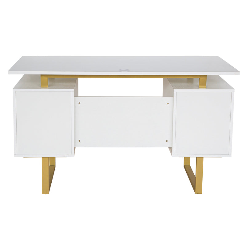 TECHNI MOBILI Premium White And Gold Desk With Drawers, 51.3" (97268531) - HBG