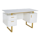 TECHNI MOBILI Premium White And Gold Desk With Drawers, 51.3" (97268531) - HBG