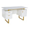 TECHNI MOBILI Premium White And Gold Desk With Drawers, 51.3" (97268531) - HBG