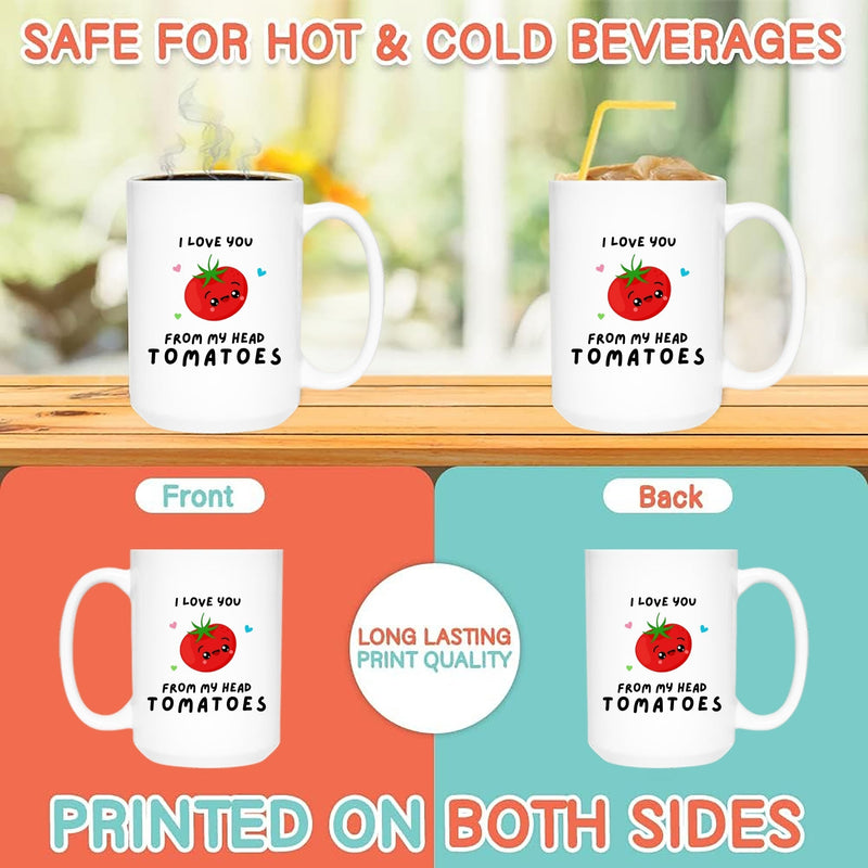 TOMATO LOVE MUG - Premium Large White Round BPA-Free Cute Ceramic Coffee Tea Mug With C-Handle, Comparison View