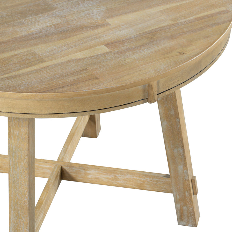 TREXM 6-Person Natural Solid Wood Round Extendable Farmhouse Dining Table, 58" (HBG71598) - HBG