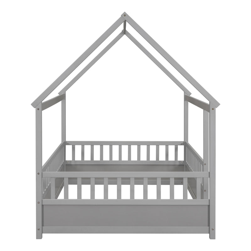 Unique Full-Size Wooden Bed Frame With House Roof, Gray (97928531) - HBG