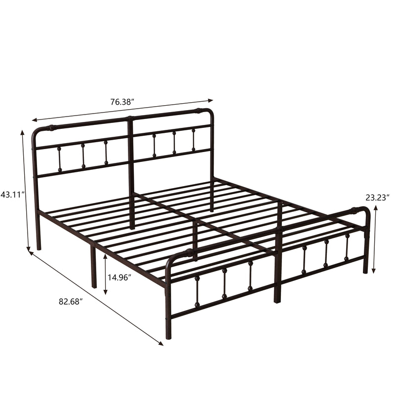 Victorian Style King-Sized Metal Bed Frame With Iron Headboard, Brown (96287351) - HBG