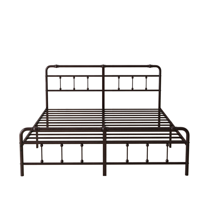 Victorian Style King-Sized Metal Bed Frame With Iron Headboard, Brown (96287351) - HBG