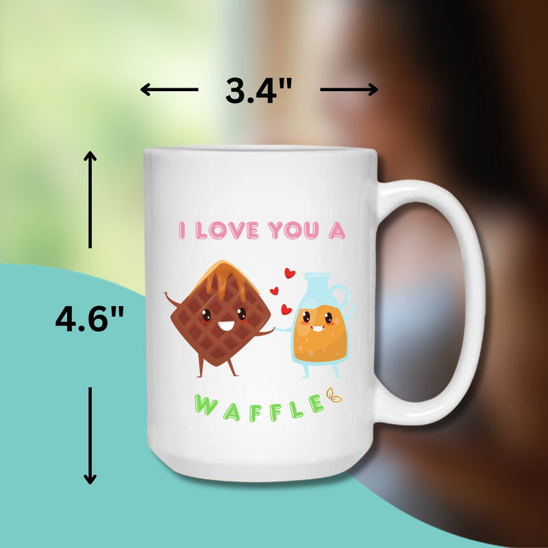 WAFFLE LOVE MUG - Premium Large White Round BPA-Free Cute Ceramic Coffee Tea Mug With Measurement View