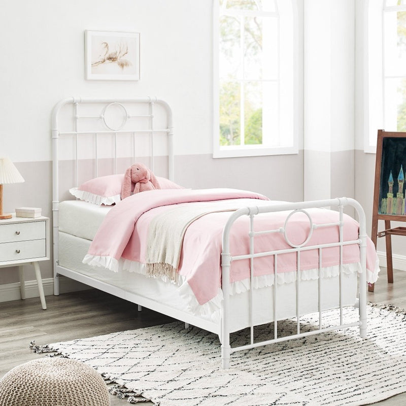 WALKER EDISON ANTIQUA Charming Metal Pipe Twin Frame Bed W/ Vintage Appeal & Powder-Coated Finish Side View