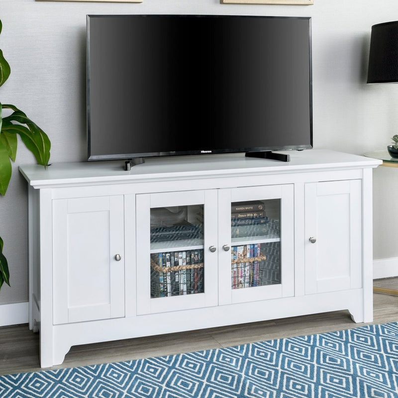 WALKER EDISON Premium Transitional Wood Glass TV Stand, 52" (HBG92410) - HBG