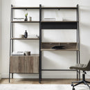 WALKER EDISON Stylish Industrial Office Set - 2 Ladder Desk & Bookshelf With Cabinet Storage (HBG96428) - HBG