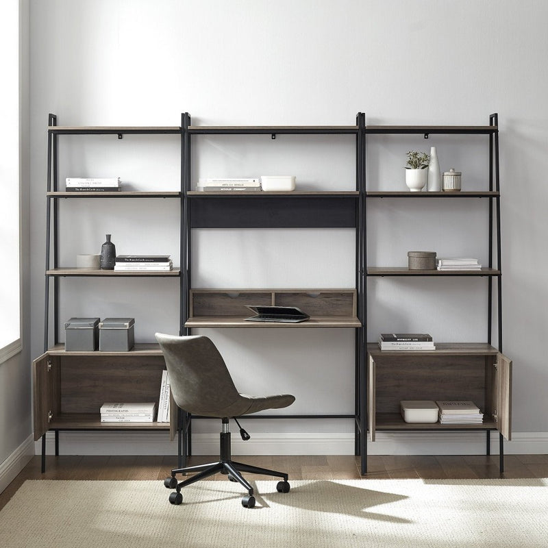 WALKER EDISON Stylish Office Set - 3 Ladder Desk & Bookshelf With Cabinet Storage (HBG92183) - HBG