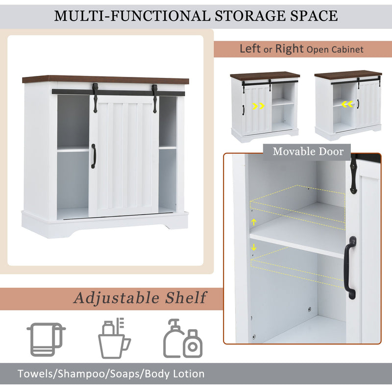 White Freestanding Bathroom Cabinet With Sliding Barn Door And Adjustable Shelf, 31.5" (92583162) - HBG