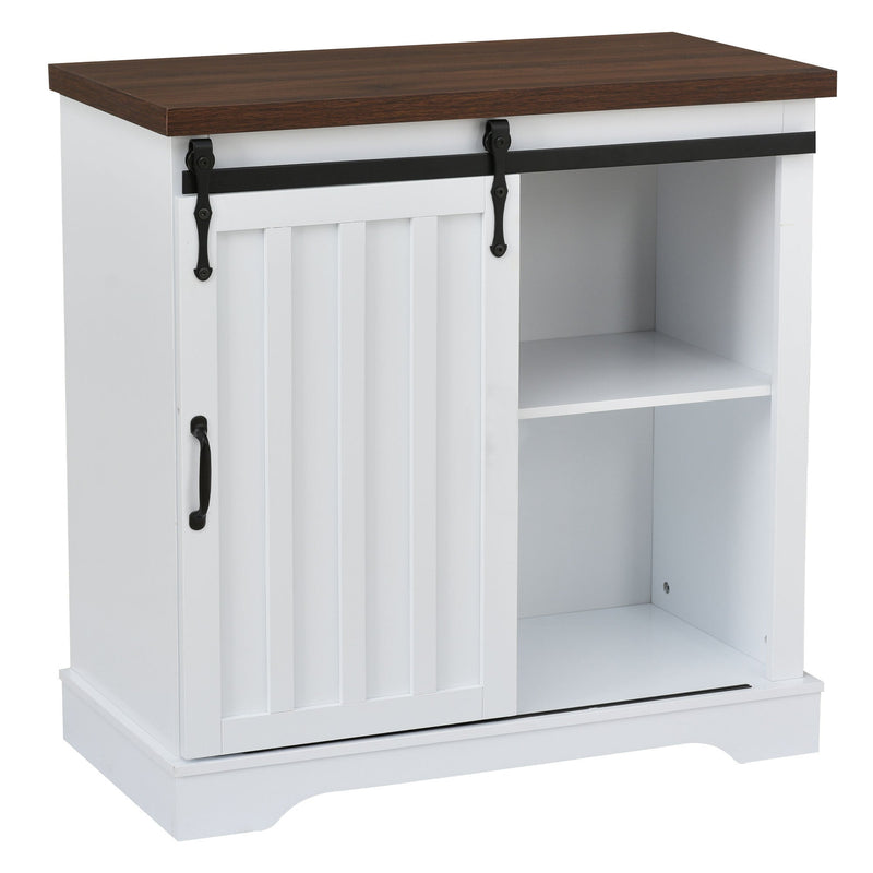 White Freestanding Bathroom Cabinet With Sliding Barn Door And Adjustable Shelf, 31.5" (92583162) - HBG