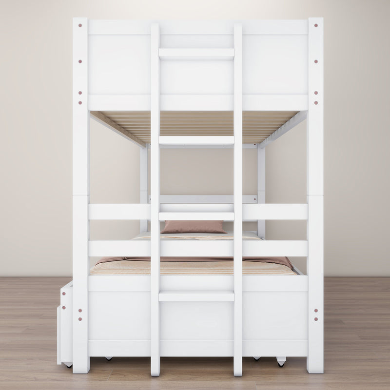 White Pine Wood Twin Bunk Bed With Pull-Out Trundle (97231685) - HBG