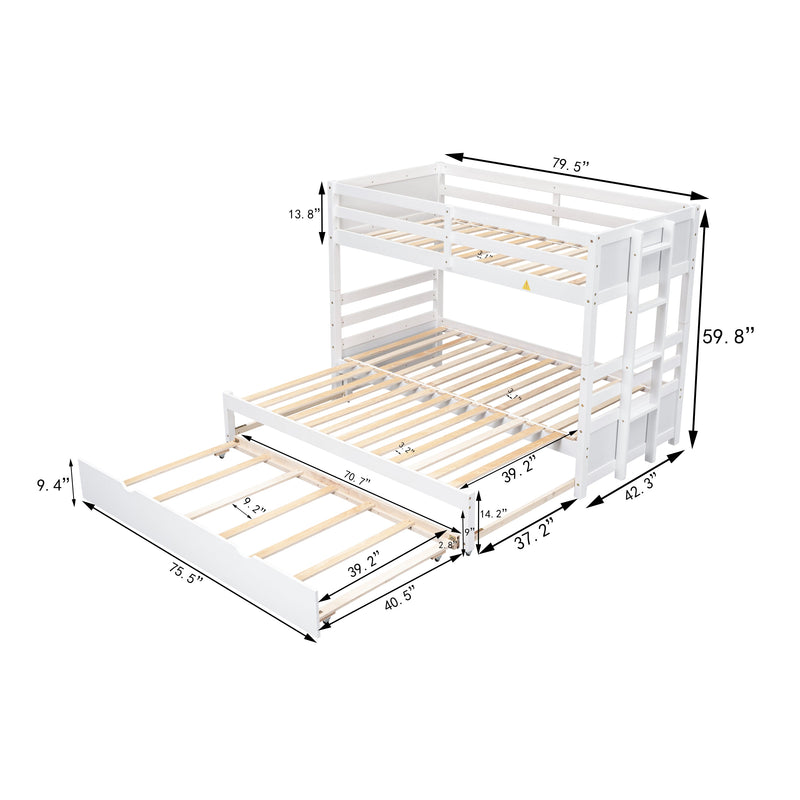 White Pine Wood Twin Bunk Bed With Pull-Out Trundle (97231685) - HBG